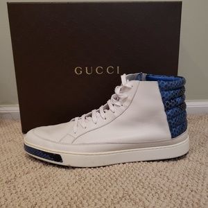MEN'S GUCCI HIGHTOPS WHITE/BLUE Snakeskin